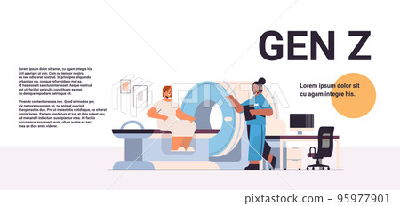 doctor with patient in tomography machine magnetic resonance hospital radiology generation Z lifestyle concept 95977901