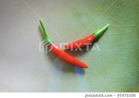 2 red chili peppers on a plate 2 red chili peppers on a plate 95978386