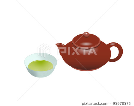 Illustration set of Chinese style teapot and teacup (with tea) Illustration set of Chinese style teapot and teacup (with tea) 95978575
