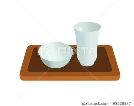 簡單又漂亮的一對杯子插畫（茶杯、monko杯、托盤） 95978577