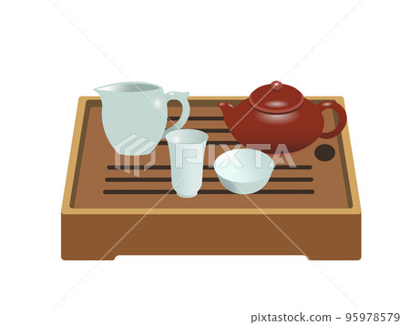 Simple and cute Chinese tea set illustration material 95978579
