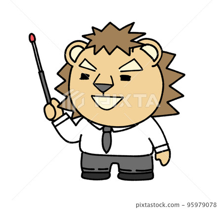 Two lions in suits with pointing sticks Two lions in suits with pointing sticks 95979078