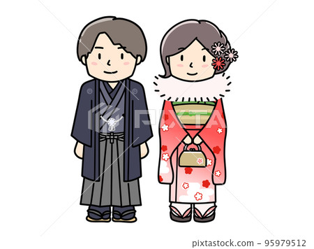 穿著和服成人儀式的男女插圖 95979512
