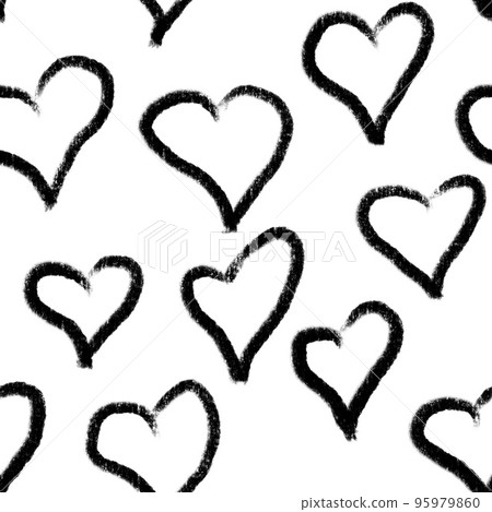 Hand drawn seamless pattern St valentines day black white hearts. Love romantic sweetheart fall in love fabric print, monochrome minimalist background, for invitations cards wrapping paper design. Hand drawn seamless pattern St valentines day black white hearts. Love romantic sweetheart fall in love fabric print, monochrome minimalist background, for invitations cards wrapping paper design. 95979860