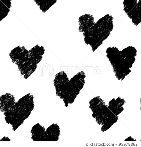 Hand drawn seamless pattern St valentines day black white hearts. Love romantic sweetheart fall in love fabric print, monochrome minimalist background, for invitations cards wrapping paper design. Hand drawn seamless pattern St valentines day black white hearts. Love romantic sweetheart fall in love fabric print, monochrome minimalist background, for invitations cards wrapping paper design. 95979862