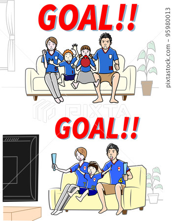 Family cheering for W Cup soccer on TV Family cheering for W Cup soccer on TV 95980013