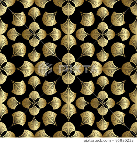 Flower geometric pattern. Seamless vector background. Gold and black ornament 95980232