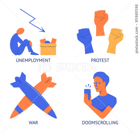Economic crisis effects flat icon set 95980598