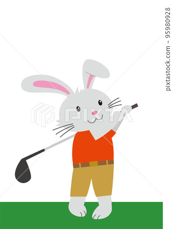 Rabbit making a golf swing 95980928