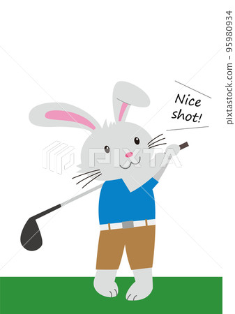 做高爾夫揮桿的兔子 95980934