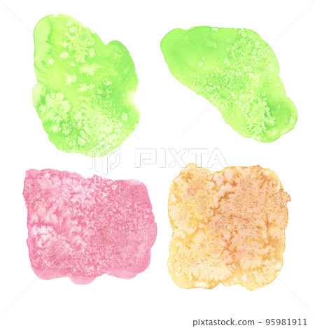 Set Abstract pink, green, orange color watercolor stain isolated. Watercolor hand drawn texture for backgrounds, banner 95981911
