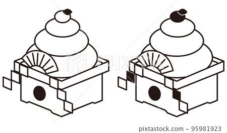 Kagamimochi monochrome icon illustration set 95981923