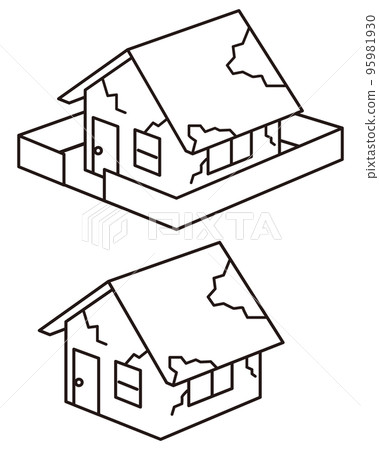 Tattered empty house monochrome icon illustration set 95981930