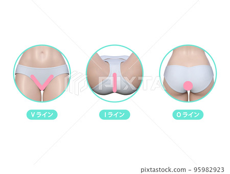 Illustration of hair removal in the delicate areas that women are concerned about: V-line, I-line, O-line Illustration of hair removal in the delicate areas that women are concerned about: V-line, I-line, O-line 95982923
