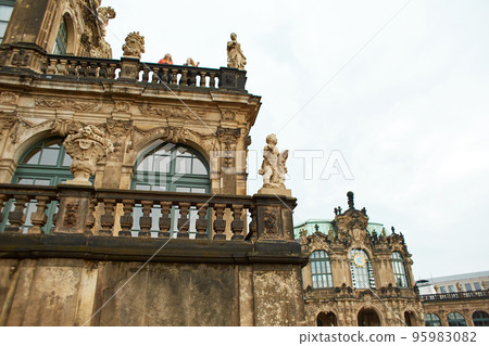 Saxon architecture in Dresden. Saxon Palace Zwinger. Sculpture decorating the exterior of the courtyard 95983082