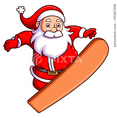 The happy santa claus is playing snow board and doing the attraction The happy santa claus is playing snow board and doing the attraction 95983566