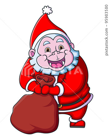 The cute yeti dwarf with the santa claus is preparing the gift for the children in the christmas day  95983580