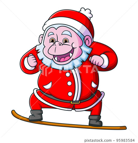 The big yeti dwarf is wearing the santa costume and playing the snow board  95983584