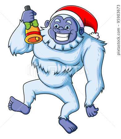 The cute big yeti is playing with the christmas bell and smiling with the happy expression 95983673
