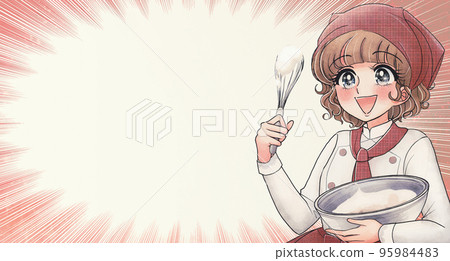 Girl manga style illustration Eye catch Patissiere whipping cream Girl manga style illustration Eye catch Patissiere whipping cream 95984483