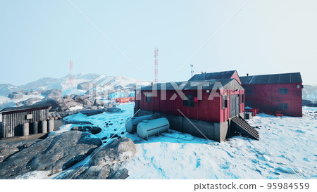 View of old antarctic base at South Pole Station in Antarctica View of old antarctic base at South Pole Station in Antarctica 95984559