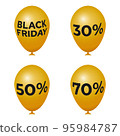 A set of gold balloons with the inscription black Friday and percentage discounts 95984787