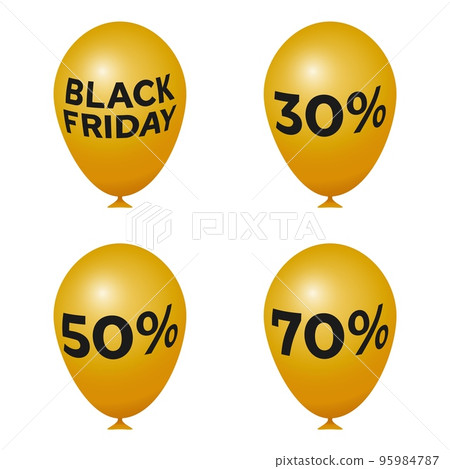 A set of gold balloons with the inscription black Friday and percentage discounts 95984787