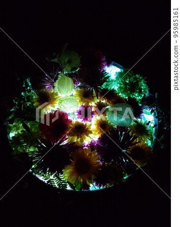 Colorful flowers floating in the water and flower hand water Colorful flowers floating in the water and flower hand water 95985161