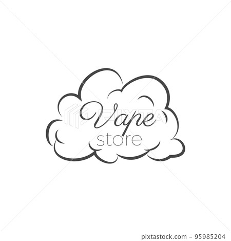 Vape store hand drawn emblem with clouds of smoke and text, vector isolated. 95985204