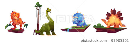 Set of cartoon dinosaurs on white background 95985301
