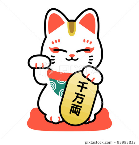Illustration of a beckoning cat Vector material Main line Red Illustration of a beckoning cat Vector material Main line Red 95985832