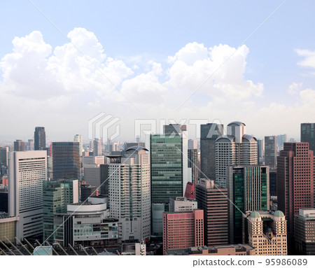 Aerial view of skyscrapers in downtown Osaka. Top view of modern Osaka district, Japan 95986089