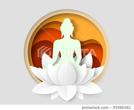 Silhouette figure in lotus flower vector logo Silhouette figure in lotus flower vector logo 95986362