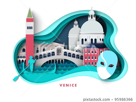 Venice city vector travel paper cut poster Venice city vector travel paper cut poster 95986366