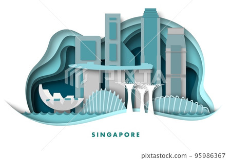Singapore city vector travel paper cut poster Singapore city vector travel paper cut poster 95986367