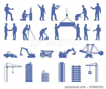 Builder worker silhouette isolated vector flat set 95986393