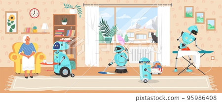 Robot assistant work at home vector illustration 95986408