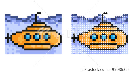 Pixel icon. Scientific bathyscaphe, submarine icon. Underwater research. Simple retro game vector isolated on white background Pixel icon. Scientific bathyscaphe, submarine icon. Underwater research. Simple retro game vector isolated on white background 95986864