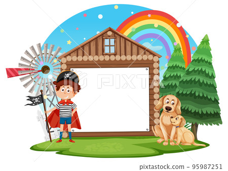 Empty board template with cartoon character 95987251