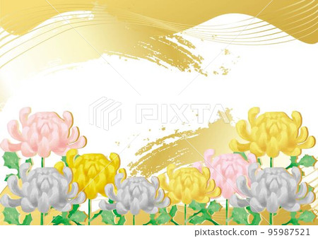 華麗的菊花水彩插圖日式背景插圖 95987521