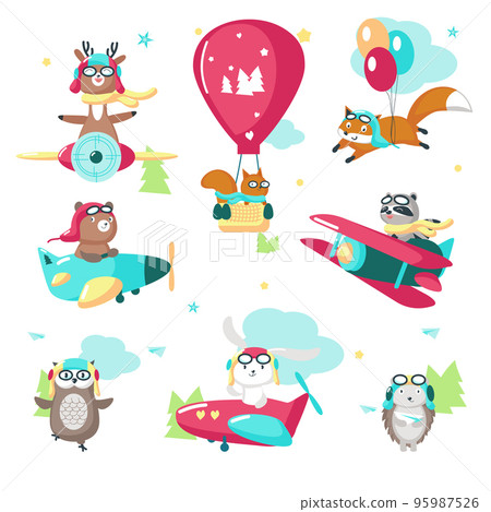 Cute funny pilot animals vector isolated illustration 95987526