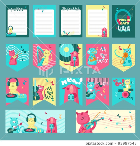 Vector set of cards with music cats and inspirational quotations Vector set of cards with music cats and inspirational quotations 95987545