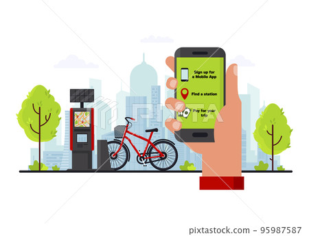 Bike rental service concept vector flat illustration Bike rental service concept vector flat illustration 95987587