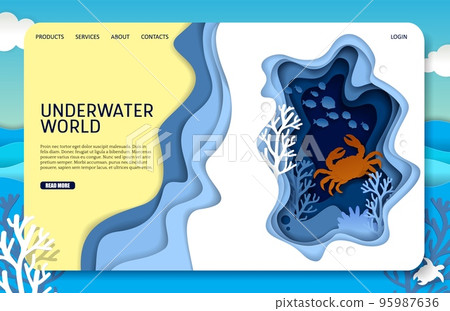 Vector paper cut underwater world landing page website template 95987636