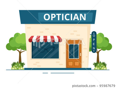 Eye Glasses Store or Optical Shop with Accessories, Optician, Checking Vision and Eyeglasses in Flat Cartoon Hand Drawn Templates Illustration 95987679