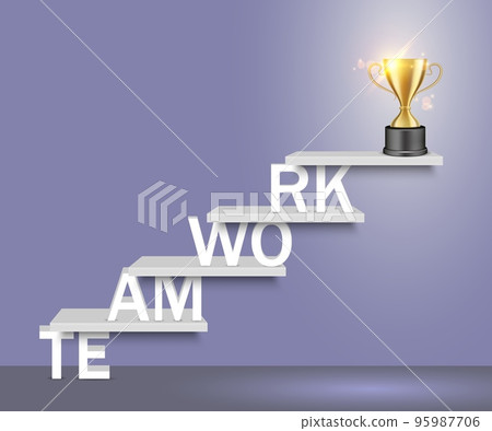 Teamwork word ladder with trophy cup vector realistic illustration 95987706