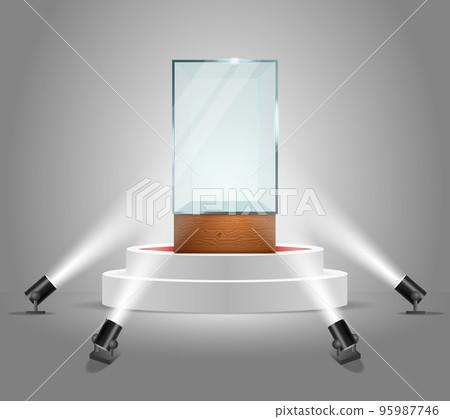 Vector illuminated podium with empty glass showcase 95987746