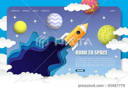 Vector paper cut space trip landing page website template 95987779
