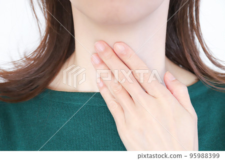 woman with hand on throat woman with hand on throat 95988399