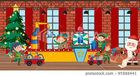 Elf and Santa Claus preparing gift for Christmas 95988441